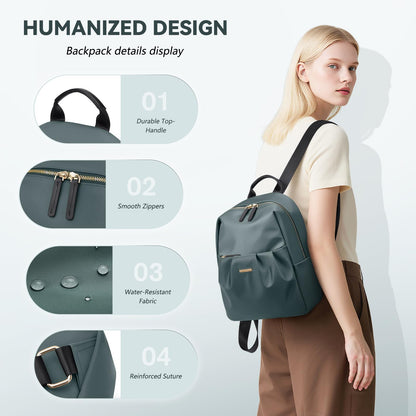 GOLF QUALITY Small Backpack for Women, Cute Backpack Casual Work Daypack Purse for College Travel, fit 9.7 Inch, Dark Green