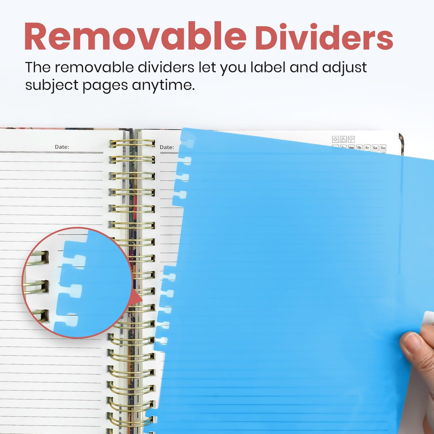 Large Spiral Notebook with Dividers & Tabs, 8.5" x 11" Hardcover 5 Subject Notebook for Work, 280 pages, College Ruled, Cute Journal for Women, Perfect for Study & Office Note Taking, Garden