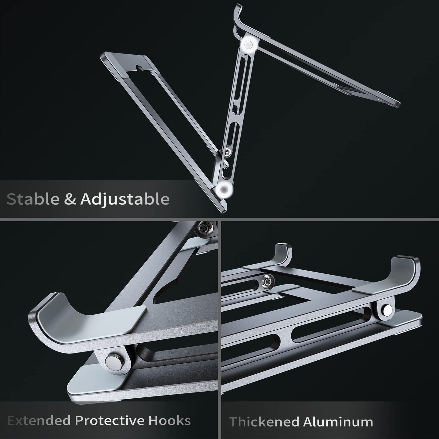 Laptop Stand for Desk - Adjustable Laptop Holder, Portable Laptop Riser with Multi-Angle Height Adjustable Computer Stand for MacBook Air/Pro and More Notebooks 10-17.3" - Grey
