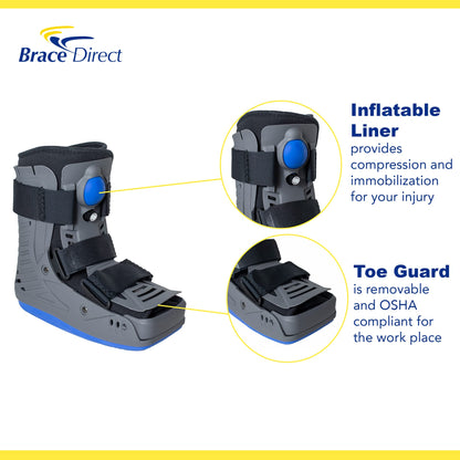 Brace Direct Short Medical Walking Boot with Air Pump - Lightweight Orthopedic Fracture Boot for Foot & Ankle Injury Recovery with Toe Guard (Medium - US Shoe Size Men 7.5-10 / Women 8.5-11.5)