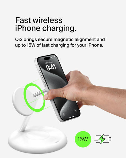 Belkin MagSafe-Compatible Charger, 3-in-1 Wireless Charging Station, Qi2-Certified 15W Wireless Charge for Apple iPhone 17 Series, Apple Watch, AirPods w/Non-Slip Base, 40W Included - Black