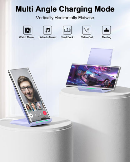 Fast Wireless Charger, NANAMI 15W Qi Certified Wireless Charging Stand Compatible iPhone 17/17 Air/16/15/15 Pro/15 Plus/15 Pro Max/14/13/12, for Samsung Galaxy S25/S24/S23/S22/S21 and Qi-Enabled Phone