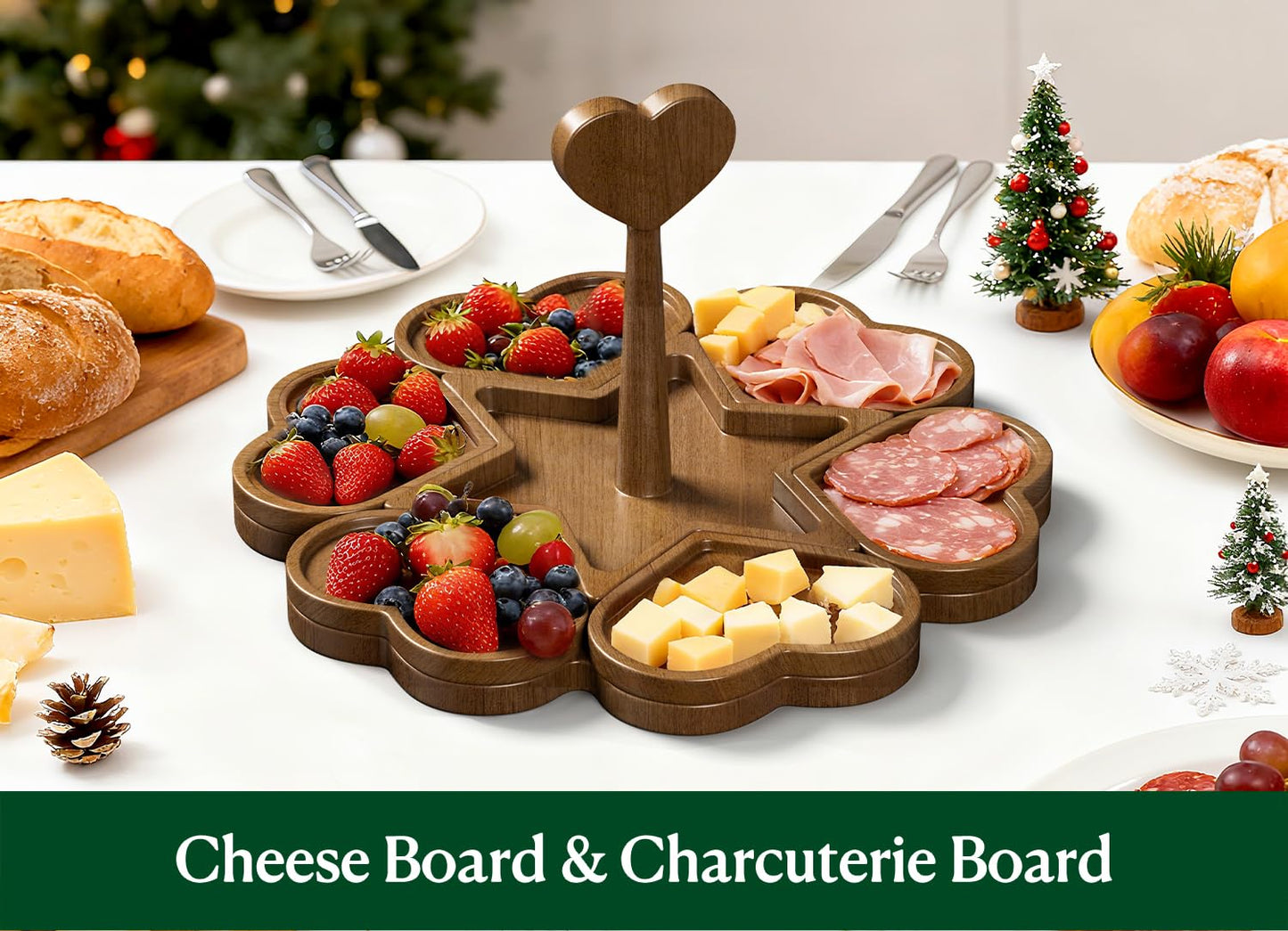 Dofira Charcuterie Board and Serving Set, Heart Shaped Christmas Funny Charcuterie Board with Handle, House Warming Gifts New Home, Wedding Gift for Couple, Bridal Shower Gift, White Elephant Gifts