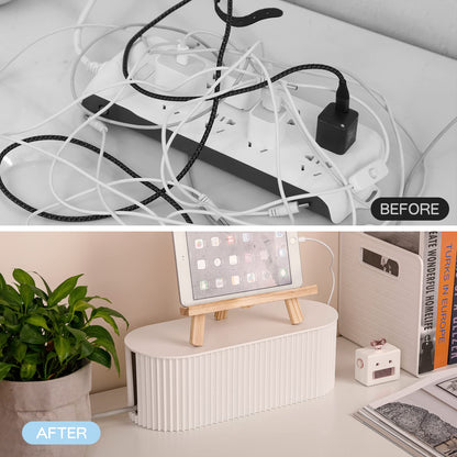 FABROK Cable Management Box with 10 Cable Ties, Organizer Box for Power Strips, Surge Protectors, Chargers, Adapters, TV Computer Wires Cable Hider Box for Home/Office (Small/White)