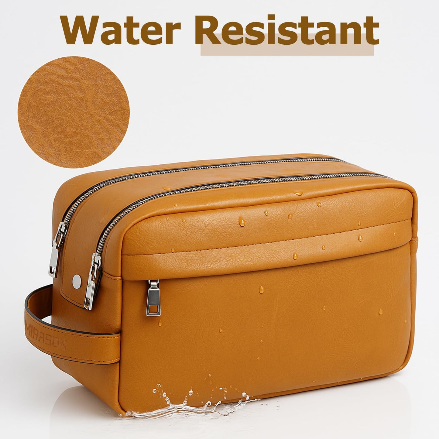 MIRASON Toiletry Bag for Men Leather Travel Toiletry Bag Dopp Kit with Metal Zippers, Water-Resistant Bathroom Bag for Travel Essentials Shaving Bag Gifts for Men, Brown