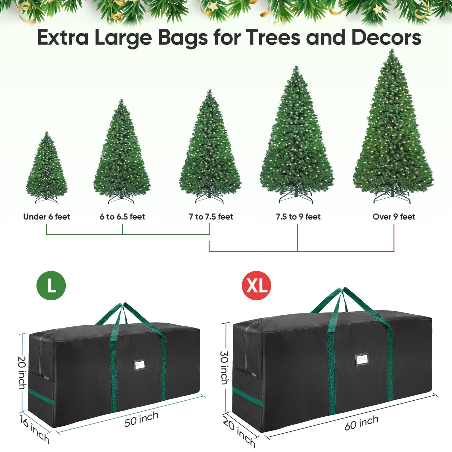 BALEINE 7.5 ft Christmas Tree Storage Bag, Heavy Duty 900D Oxford Fabric with Reinforced Handles and Dual Zippers Wide Opening, Extra Large Storage Container for Trees and Decorations (Black)