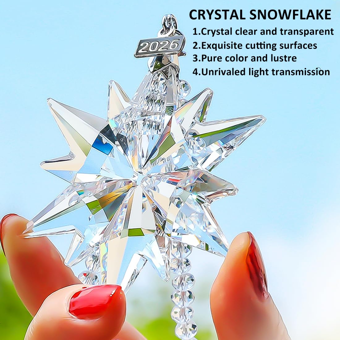 2026 Annual Christmas Ornaments Crystal Snowflake Star, Sparkly Crystal Ornament for Christmas Tree, Beautiful Ornaments for Women Girls