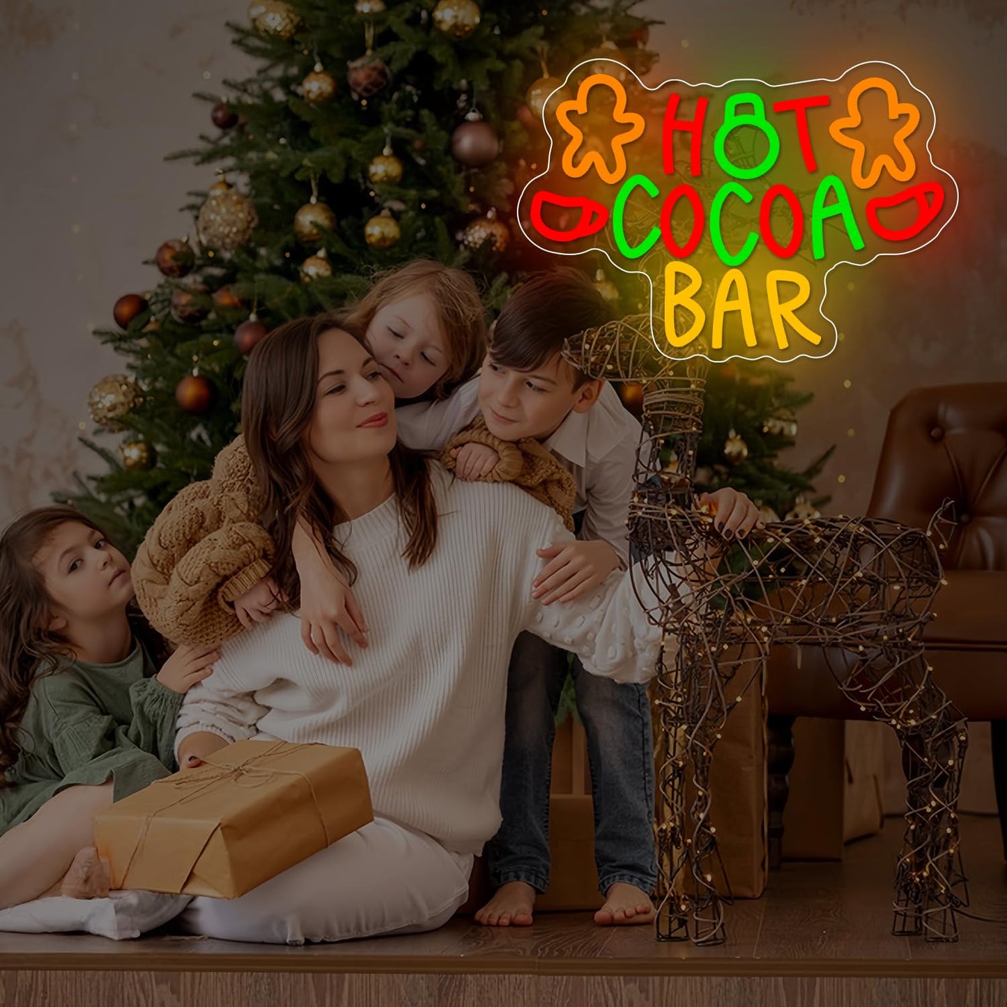Hot Cocoa Bar Neon Sign for Wall Decor Christmas Neon Sign Dimmable Christmas Neon Light Sign for Holiday Party Home Bar