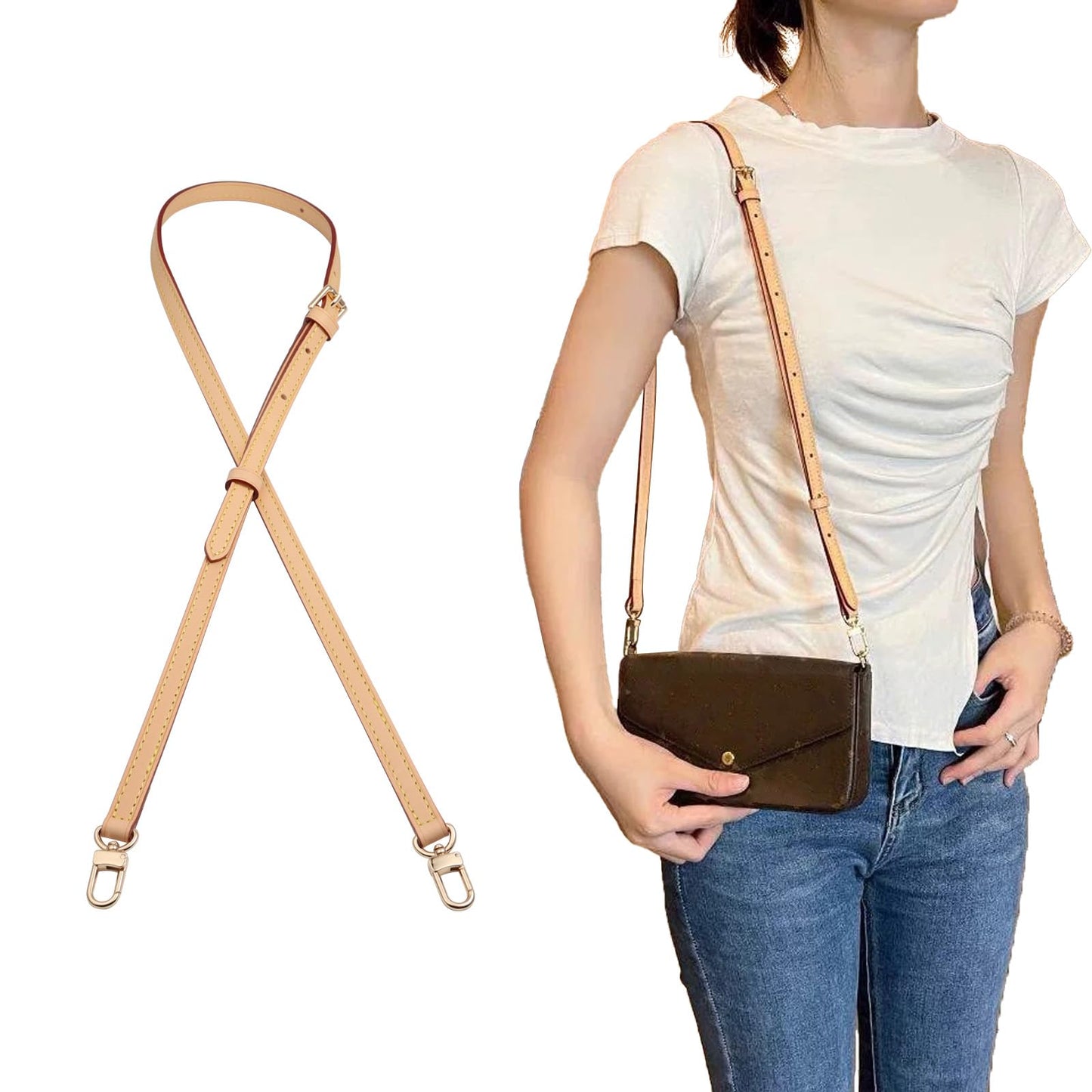 COLSEEY Genuine Vachetta Leather Crossbody strap Genuine leather Adjustable Replacement Strap for Shoulder Bag Handbag Purse(0.47 Inch Width Adjustalbe)
