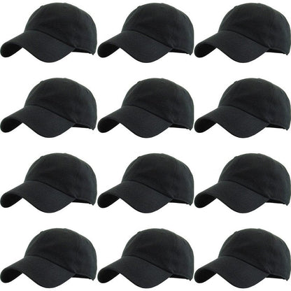 KBETHOS Classic Cotton Dad Hat Bundle Adjustable Unconstructed Plain Cap (One Size, Black (12 Pack))