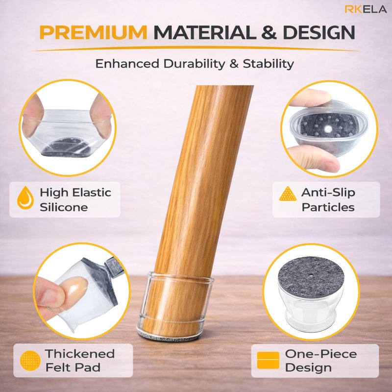 RKELA 48 Pack Chair Leg Floor Protectors, Furniture Feet Protectors for Hardwood Floors,Silicone Caps with Felt Pads, Anti-Scuff Reduce Noise(Fit:1-5/16" to 2")