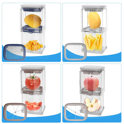 French Fry Cutter 4-in-1 – Potato Cutter for Fries, Onion Dicer, Food Chopper & Apple Slicer – Manual Hand Vegetable Cutter with 4 Blades