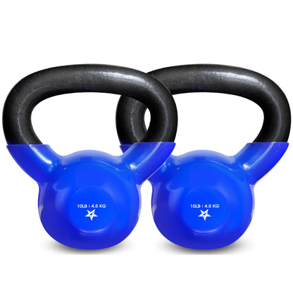 Yes4All Kettlebell, 10 lb Vinyl Coated Cast Iron Kettlebell Set of 2 for Home Gym Exercises, Heavy Weights Gym, Fitness, Full Body Workout Equipment, Push up, Grip, Strength Training - Blue