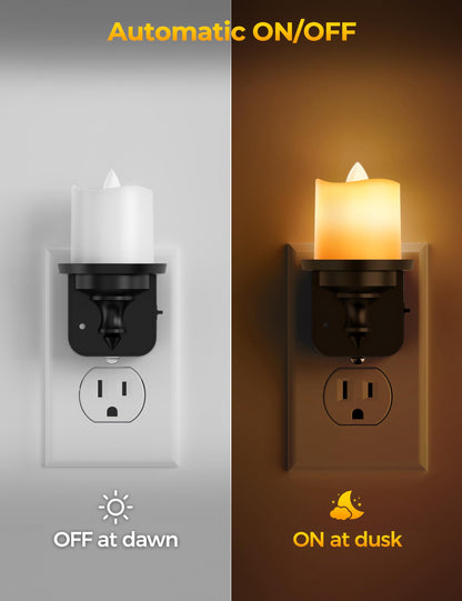 Briignite Flameless Candle Night Lights, Amber Plug-in 2 Pack, LED Candle with Light Sensor, 0-100LM Dimmable, Kids Hallway Bathroom Nightlight