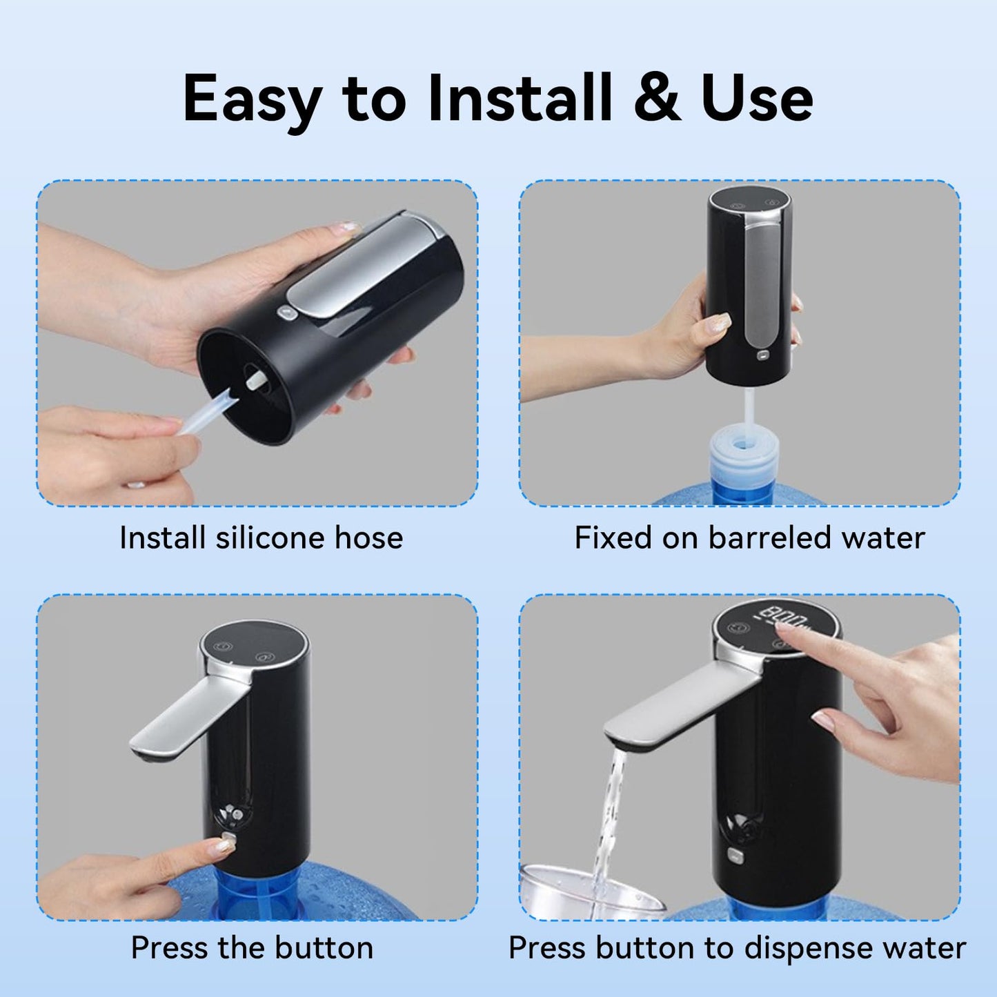 Water Dispenser for 5 Gallon Bottle, Portable Electric Water Pump, 4 Dispense Modes, Foldable Spout, USB Changing, Water Jug Pump for Home, Office, Camping