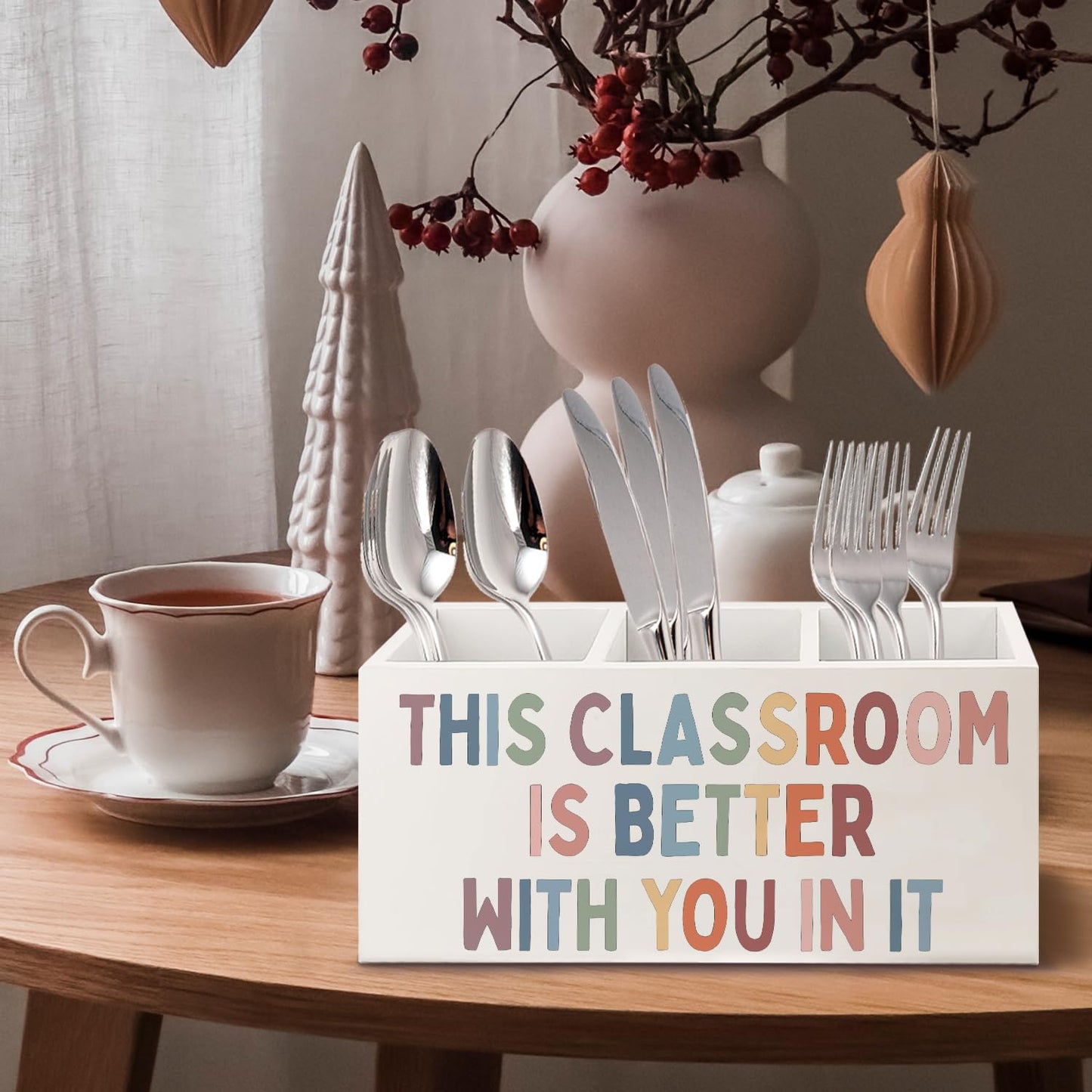 URLLUAE Classroom Decor Wooden Pen Pencil Holder for Teacher Desk Accessories, Back to School Supplies for Students College Teachers First Day of School, This Classroom Is Better with You in It