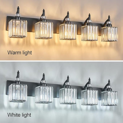 Crystal Vanity Lights - Black 5 Light Modern Bathroom Vanity Light Fixtures Over Mirror