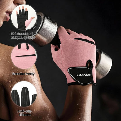 Workout Gloves for Women & Men - Breathable Half Finger Fitness Gloves with Non-Slip Padded Palm | Lightweight for Weight Lifting, Cycling, Crossfit, Training - Pink