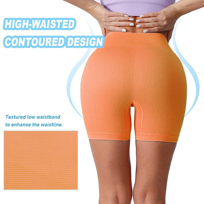 WXUP HOPS Women Athletic Shorts-High Waisted Butt Lifting Workout Pants-Seamless Scrunch Biker Shorts for Gym,Yoga,and Running(Orange M)