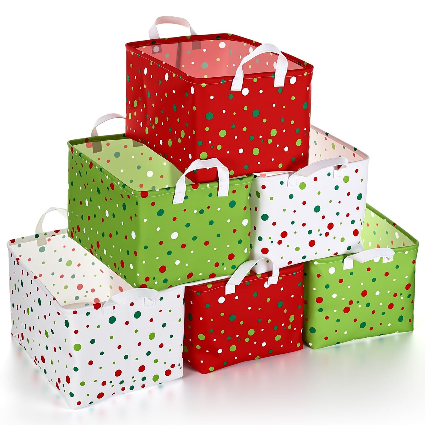 LemonRoad 6 Pcs Storage Bin Baskets Christmas Candy Themed Shelf Baskets Rectangular Foldable Clothes Washing Bin for Xmas Holidays Bedroom Classroom Home Shelves