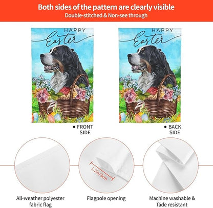 Bernese Mountain Dog Happy Easter Flower Garden Flag Welcome Party Outdoor Outside Decorations Picks Home House Garden Yard Decor 12x18 Inch