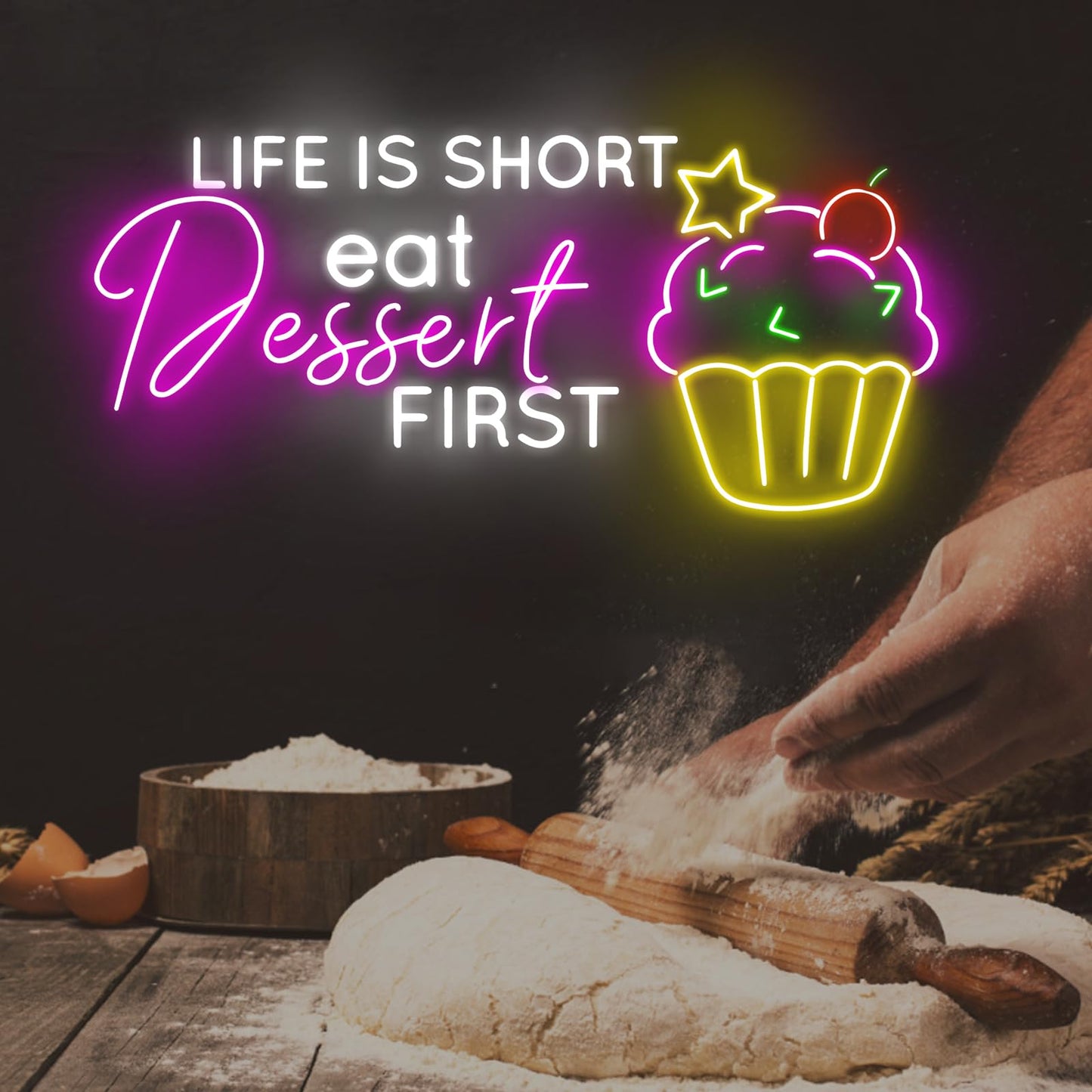 Life Is Short Eat Dessert First Neon Sign, Dessert Cake Store Wall Decor, Cupcake Bakery Led Lights, Strawberry Cake, Tea & Cake Shop, Restaurant Gaming Hotel Shop Club Restaurant, Family Party