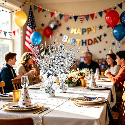 Silver Star Spray Table Centerpieces, 6 Pack Sparkly Silver Starburst Table Toppers, Foil Star Party Decorations for Birthday Graduation 4th of July Wedding New Year Table Decor