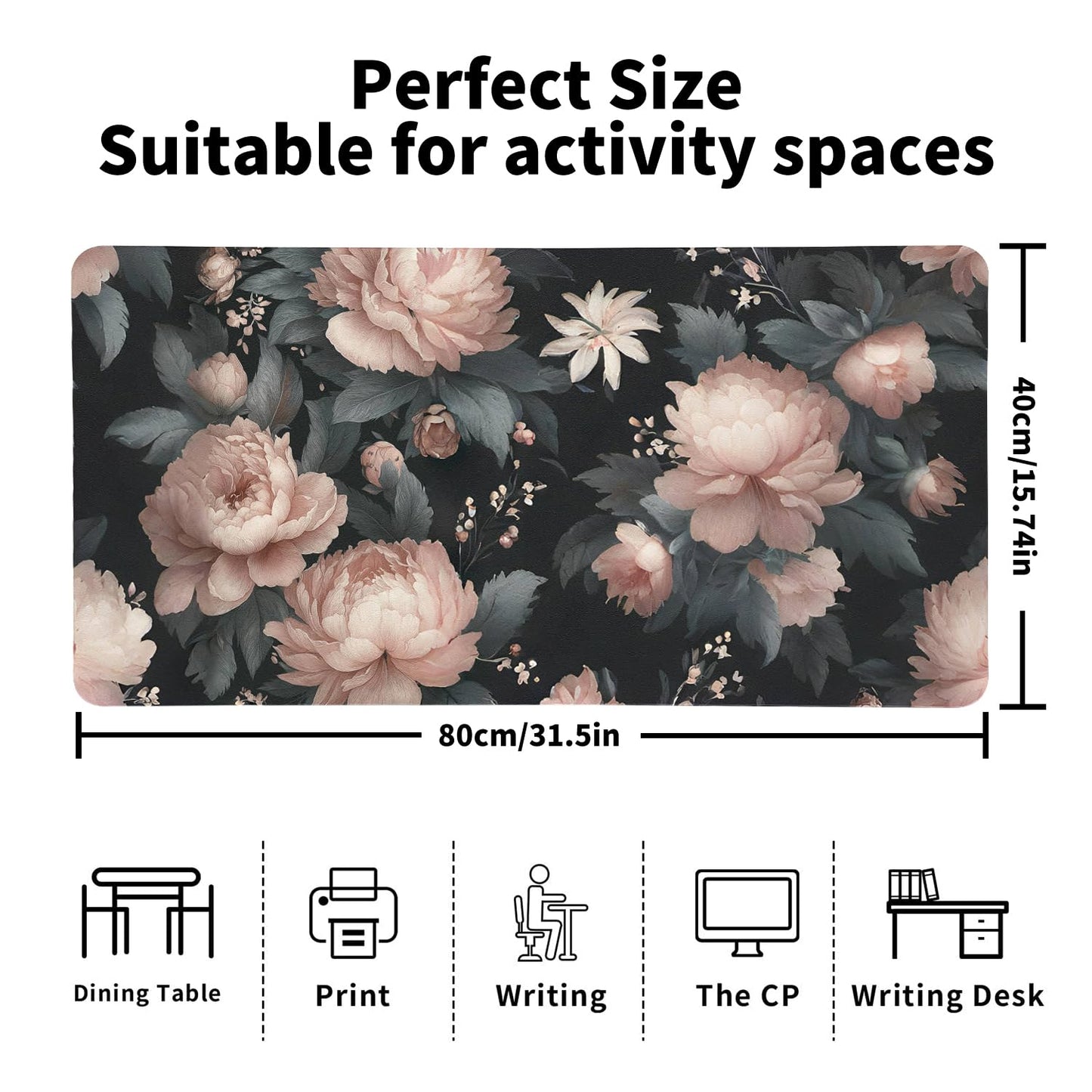 Luxurious Peony Floral Desk Mat, Elegant PU Leather Desk Pad for Women - Large Non-Slip Office Mat for a Stylish & Protected Gaming & Home Workspace（31.5 * 15.75in）