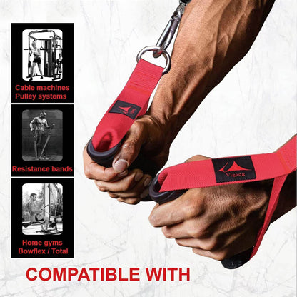 Vigoog Heavy Duty Gym Exercise Handles Attachment for Cable Machine,Resistance Band,Pulley System Home Fitness Workout Equipment, with Elastic Rubber Grip and 2 Large Carabiners (Glory Red)