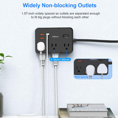 Flat Plug Power Strip Surge Protector, 5ft Ultra Thin Extension Cord with 4 USB Wall Charger(2 USB C Port), 6 Widely-Spaced Outlets Power Strip Compact for Travel, Office, Dorm Room Essentials (White)