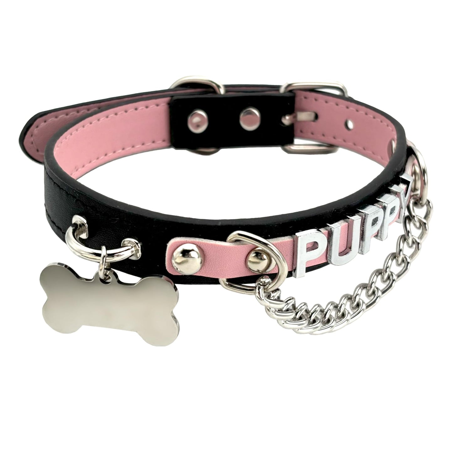 EverGlimp Leather Choker Collar Necklace For Women,Cute Skull Gothic Punk Rock Choker Necklace Collars (BONE-PUPPY, PINK)