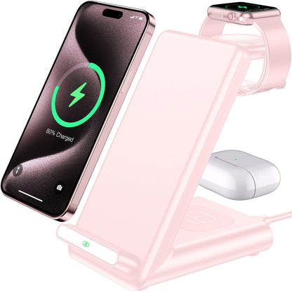 Wireless Charging Station,3 in 1 Charging Stand Made for Apple Watch Ultra 11 10 9 8 7 6 SE 5 4 3,Fast Wireless Charger Made for iPhone 17/Air/16/15/14/13/12,for AirPods Pro(with Adapter) (Black)
