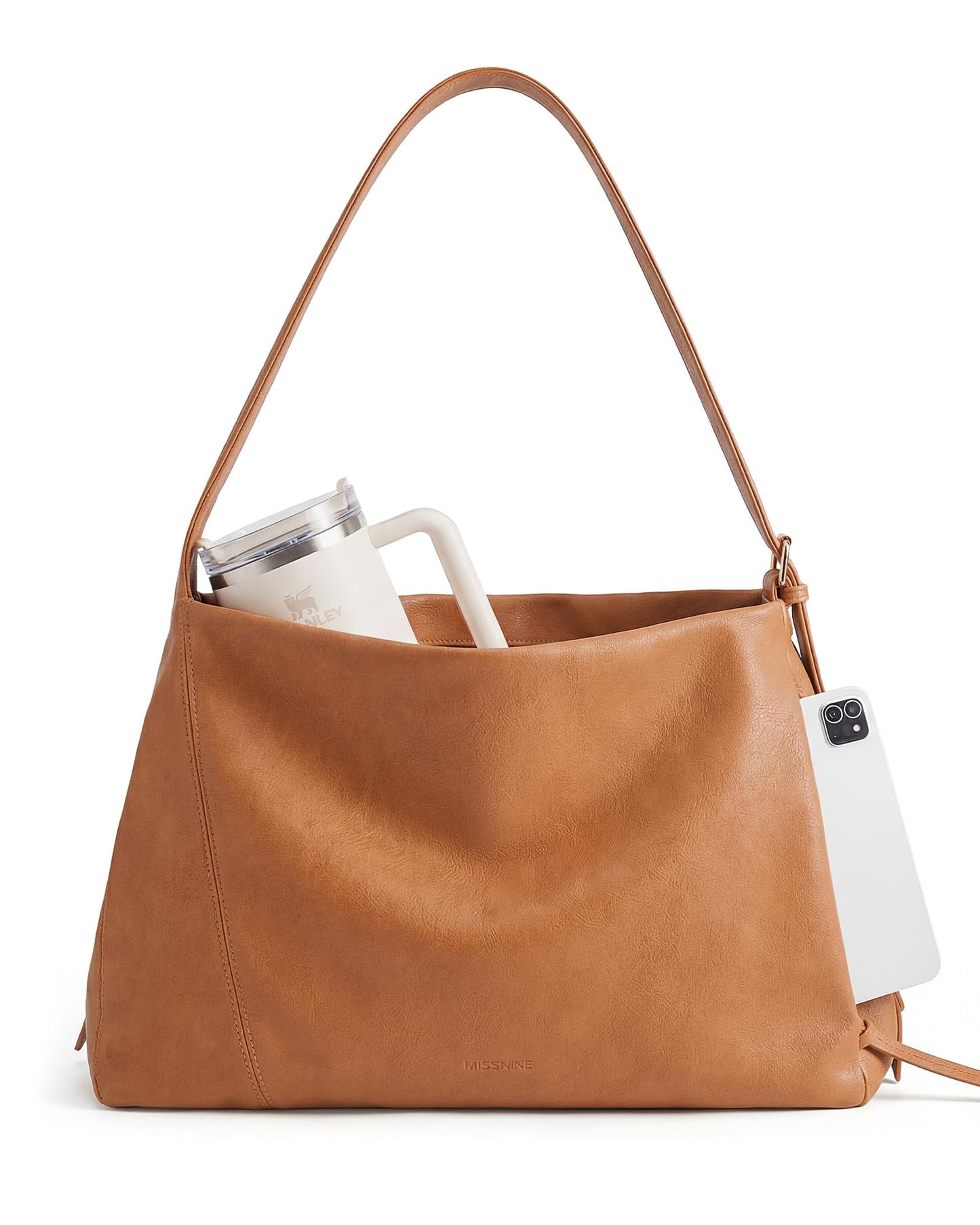 Missnine Hobo Bag for Women Designer Purse Shoulder Handbags Vegan Leather Tote Bag Large Crossbody Bags with Multi-Pockets,Brown
