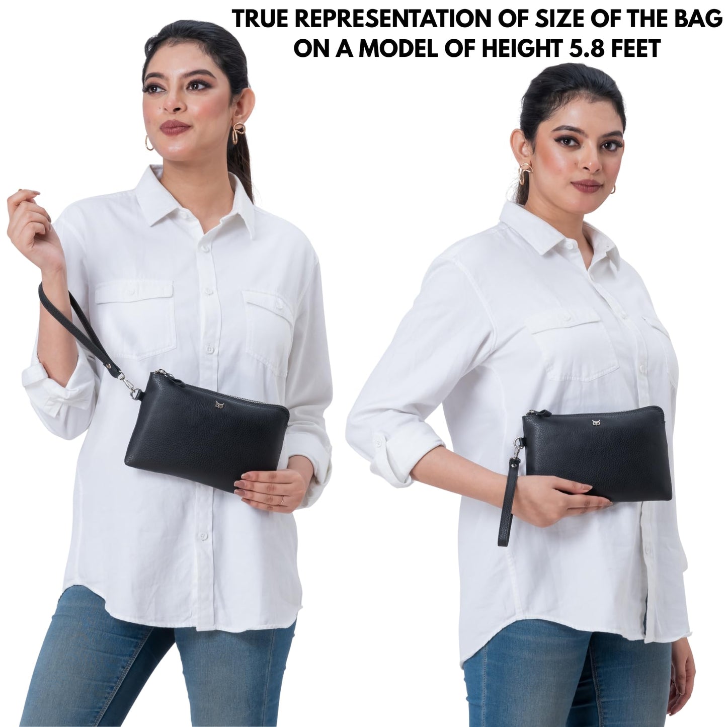 Wise Owl Accessories Genuine Leather Wristlet Wallet for Women Clutch Handbag Purses for Cell Phone Keys Coins Credit Card Slots (Black Nappa)
