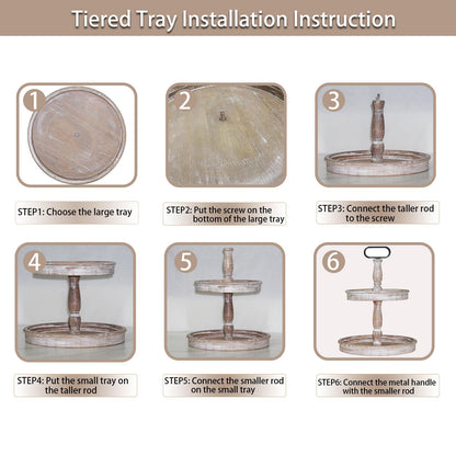 Krismax Decorative Trays - Two Tiered Tray Stand Rustic Decor Farmhouse 2 Tiered Tray Serving Tray Seasonal & Holiday Decoration Wooden Tray