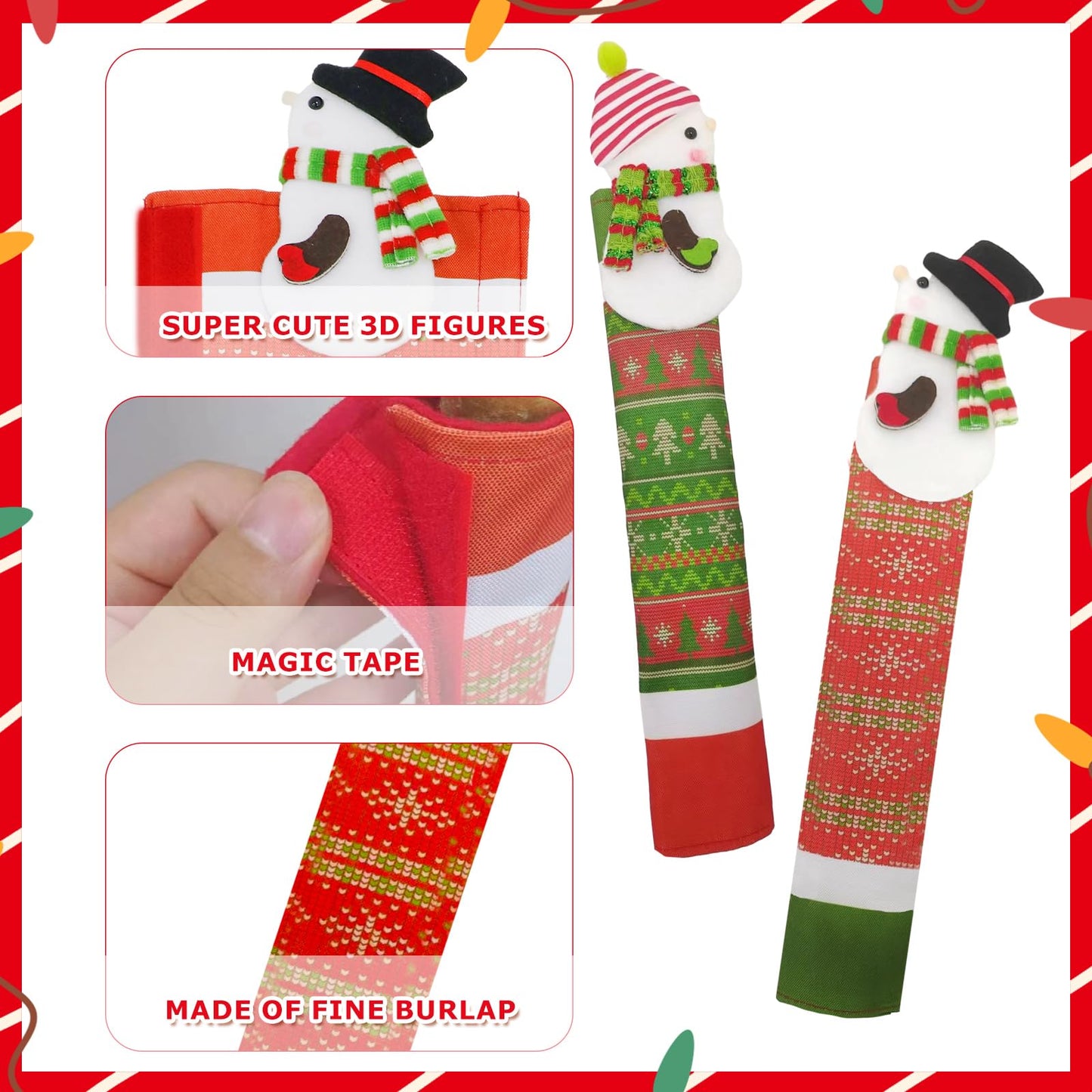 OurWarm Christmas Refrigerator Handle Covers Set of 4, Christmas Kitchen Decor 3D Snowman Couple Fridge Door Handle Cover Washable, Appliance Handle Covers for Christmas Decorations