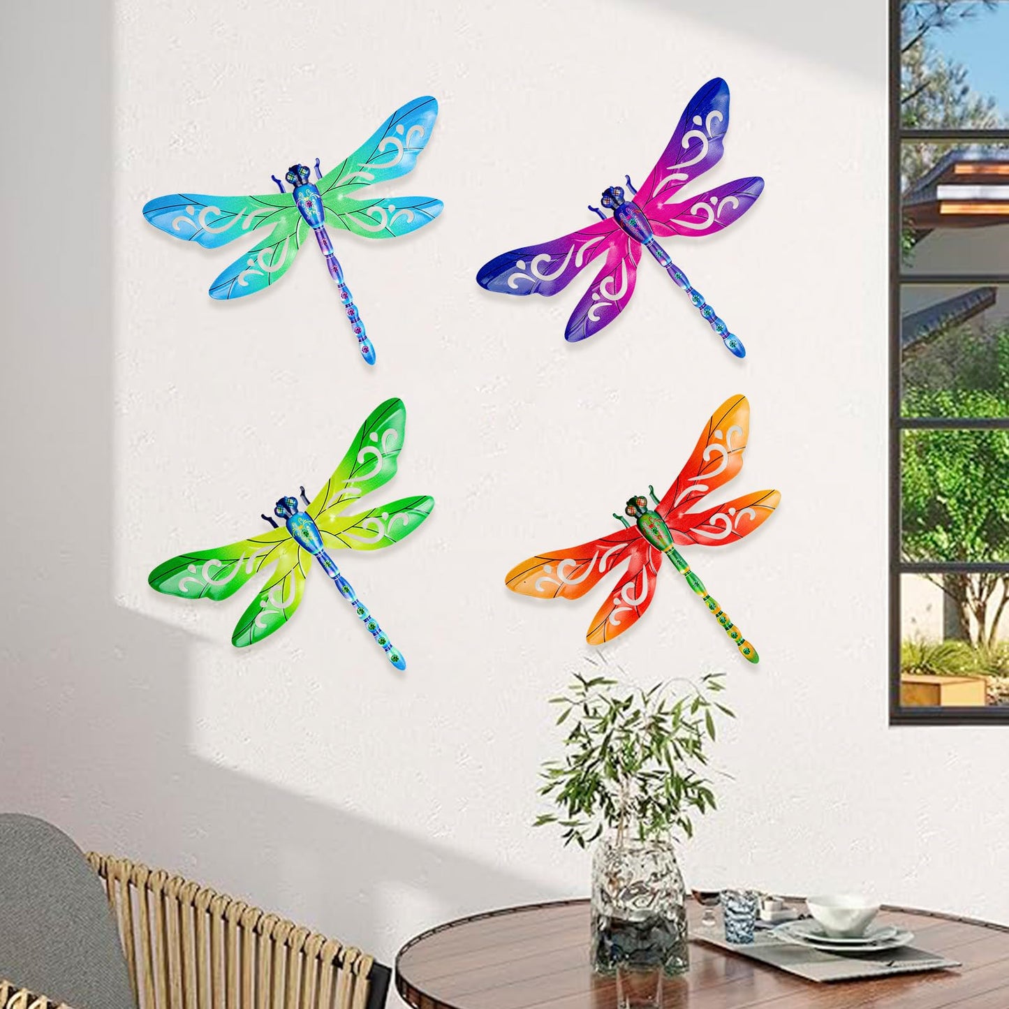 SUNREEK Metal Dragonfly Wall Decor, 12 Inches Dragonfly Outdoor Wall Art for Fence Garden Yard Patio Decorations