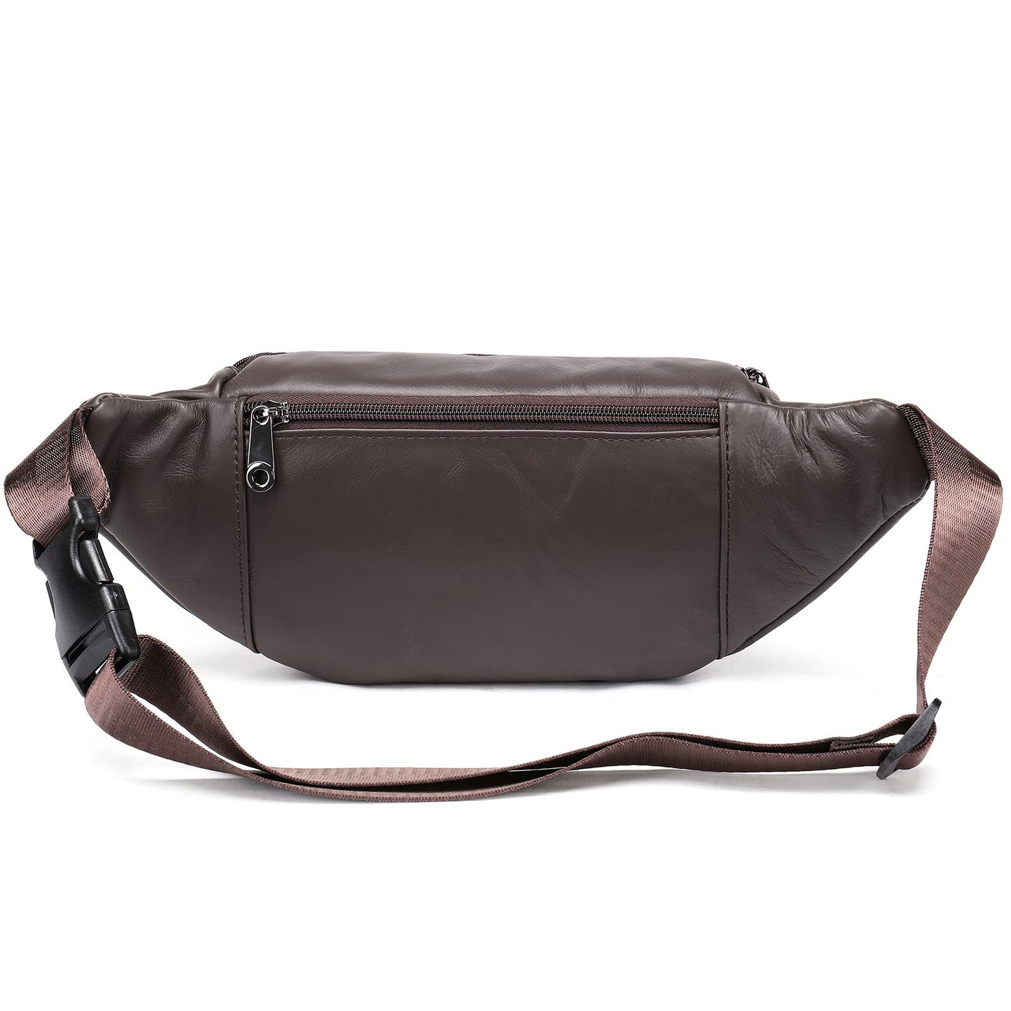 Genuine Leather Fanny Pack HandMade Durable cowhide Waist Bag Lots of Anti-theft zipper pocket Coffee