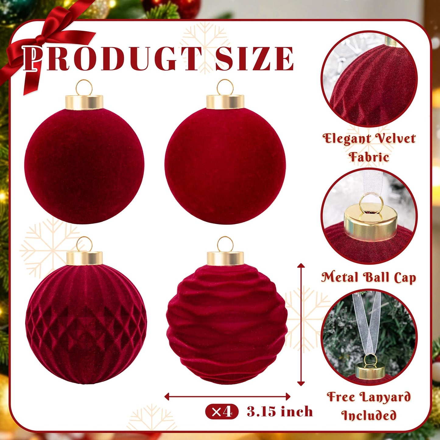 Festiva Christmas Tree Ornaments Velvet Balls - 12 Pcs Burgundy Red Shatterproof Christmas Tree Ornaments Velvet Balls, for Xmas Wedding Party Holiday Decorations (Gift Box)