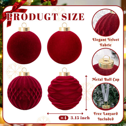 Festiva Christmas Tree Ornaments Velvet Balls - 12 Pcs Burgundy Red Shatterproof Christmas Tree Ornaments Velvet Balls, for Xmas Wedding Party Holiday Decorations (Gift Box)