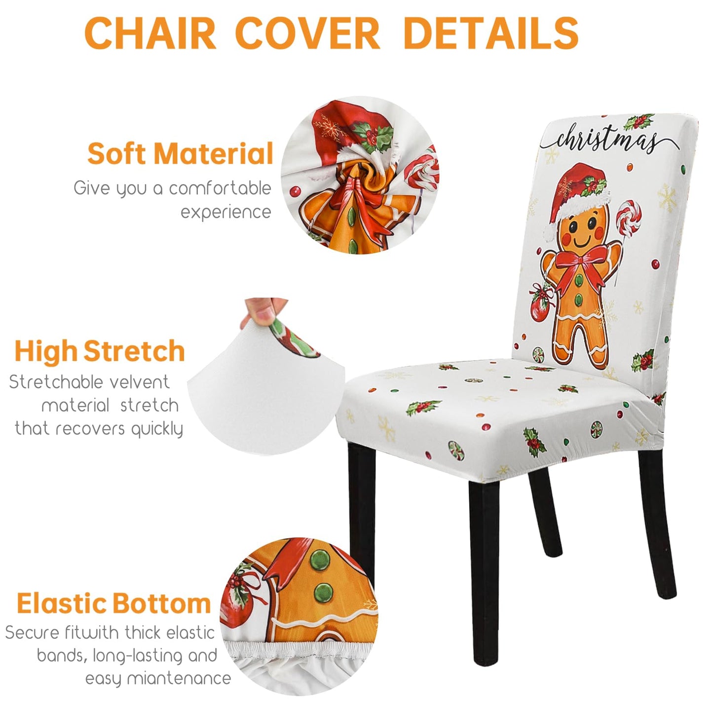 Zifmrtrwn Christmas Chair Cover Set of 6 Gingerbread Winter Dining Room Slipcovers Stretch Parsons Chair Seat Protectors Xmas Holiday Decor-6PCS