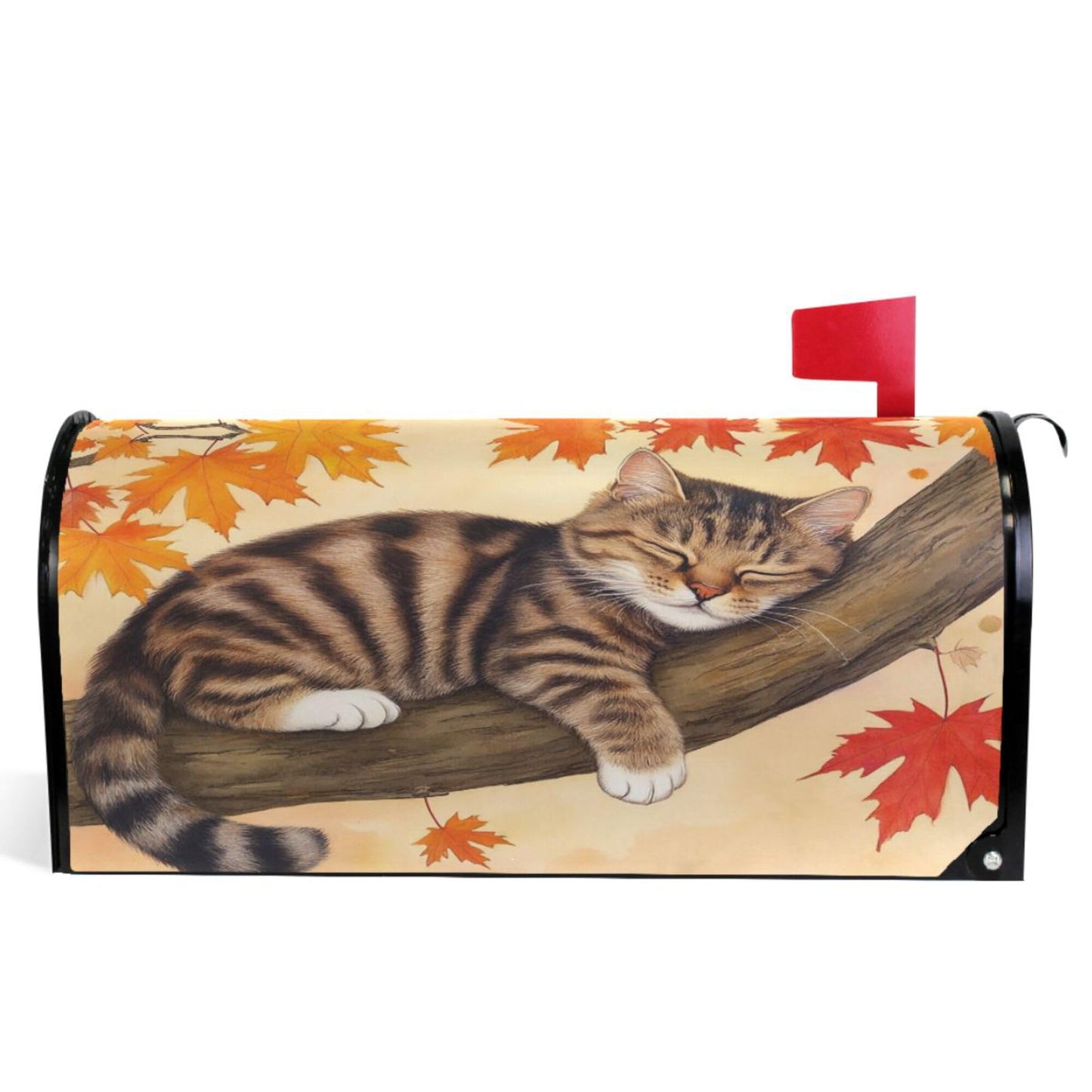Wamika Fall Cat Sleeping Magnetic Mailbox Covers Autumn Kitty Maple Leaves Mailbox Cover Over Size Full Magnet Garden Yard Porch Mail Boxes Cover Holiday Decorations 25" L x 21" W