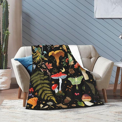 Mushroom Flannel Fleece Bed Blanket Throw Blanket Lightweight Cozy Plush Blanket for Bedroom Living Rooms Sofa Couch 60"X50"