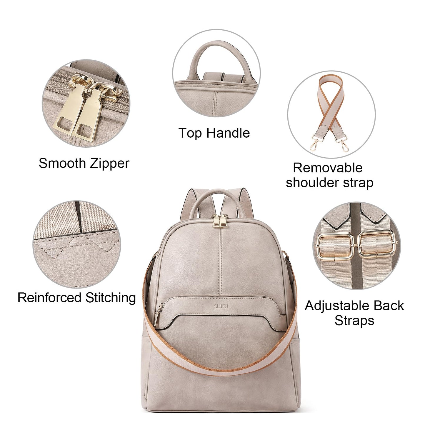 CLUCI Small Backpack for Women, Womens Backpack PU Backpack Purse for Women Leather Convertible Travel Backpack Shoulder Bags