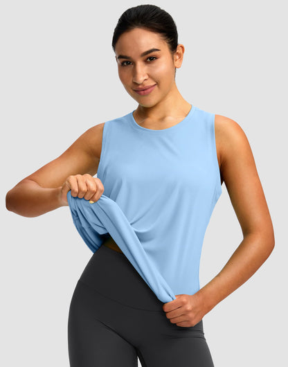 Women's Workout Tops Racerback Athletic Tank Tops Sleeveless Loose Fit Yoga Running Gym Shirts for Women(Haze Blue,XXL)