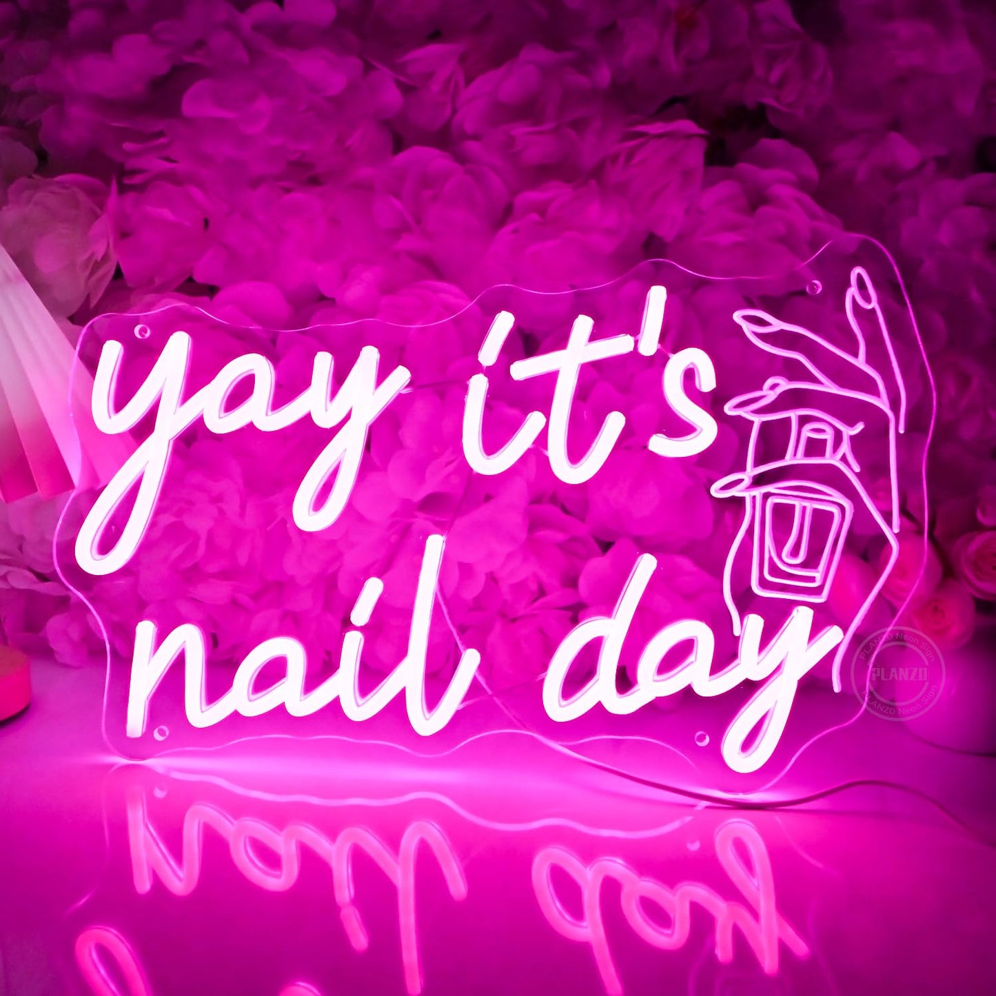 Planzo Yay It’s Nail Day Neon Sign Nail Tech Spa Salon Studio Beauty Business Stores Logo Barber Shops LED Wall Sign Girl Bedroom Neon Light Wall Decor Lady Birthday Christmas Gift 5V USB 15.75" Pink
