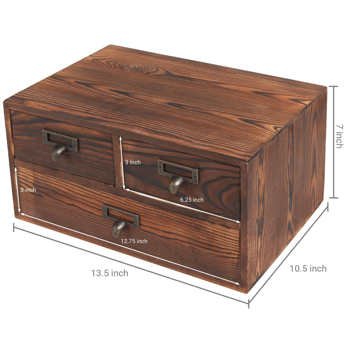 MyGift Wooden Desk Organizer with Drawers, Dark Brown Wood Desktop Storage Cabinet with 3 Drawers for Office Supplies, Sewing Kits and Accessories