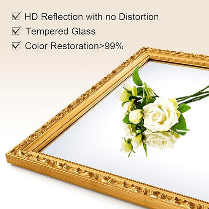 Large Vintage Decorative Mirror for Wall Decor, 52'' x 28'' Gold Antiuqe Living Room Mirror with Ornate Frame, Traditional Vintage Gold Mantle Mirrors, Horizontal/Vertical