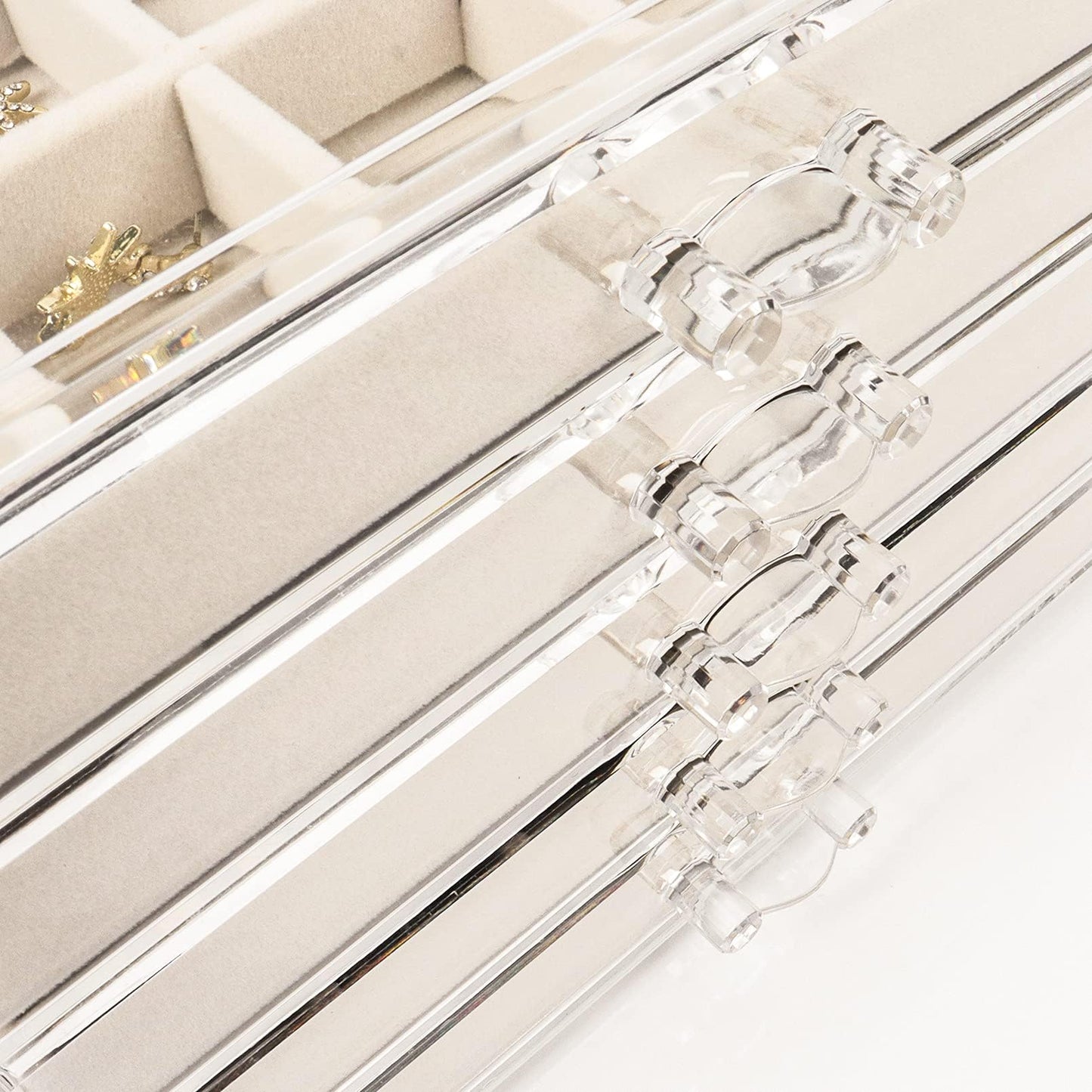 GUOER 5 Drawers Clear Jewelry Box for Women and Girls, Acrylic Earring Holder Organizer Ring Holder Display Storage, Mother's Day Warm White