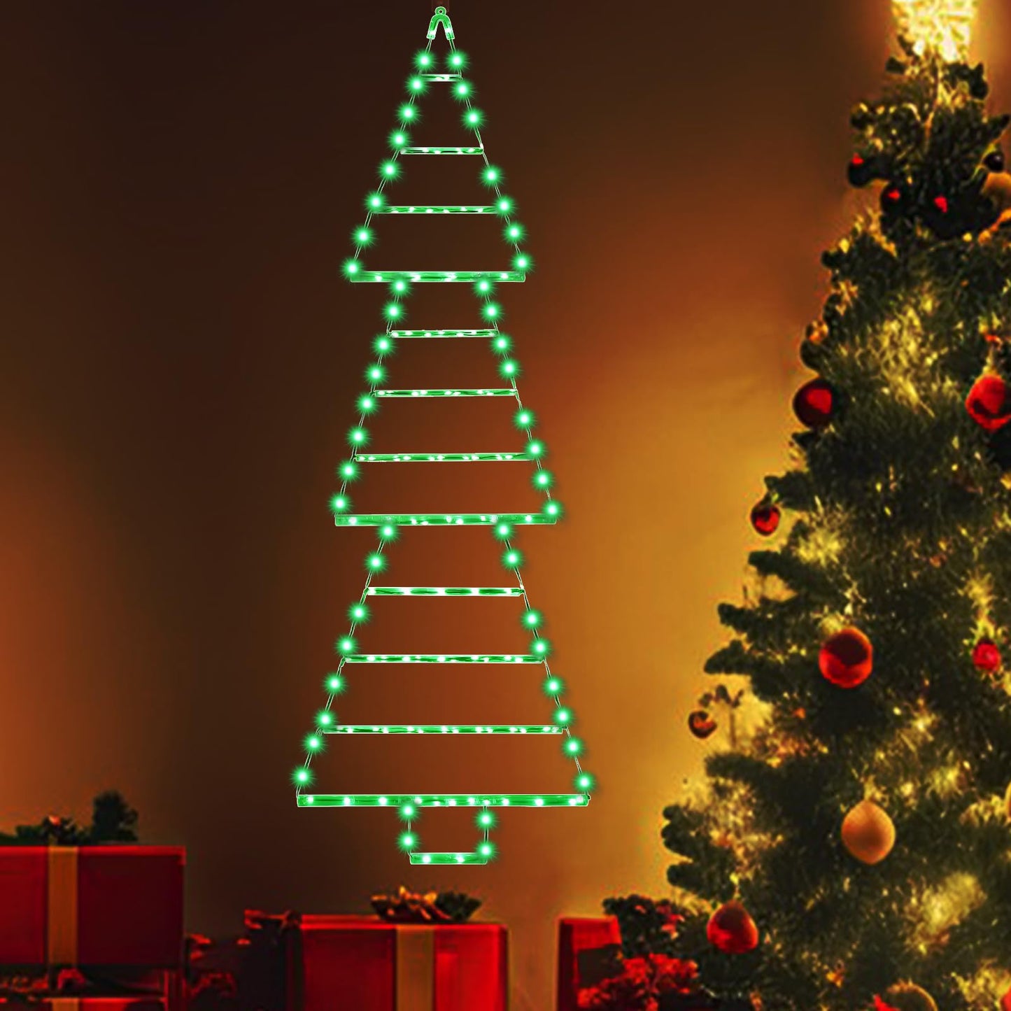 (2023 New) Christmas Decorations LED Christmas Light 4.3ft Christmas Ladder Tree Lights,165 LED Outdoor Christmas Lights Decorations for Home,Wall,Window,Xmas Tree Decor (Green),(‎YLS1000WD01)